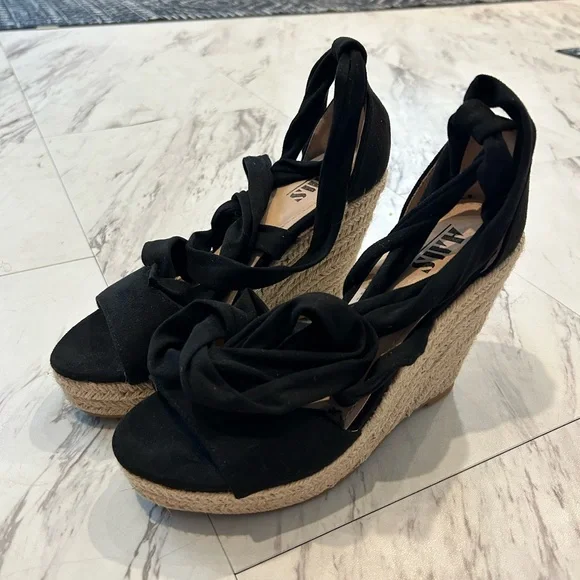 Black Espadrille Wedge Sandals - Picture 2 of 4